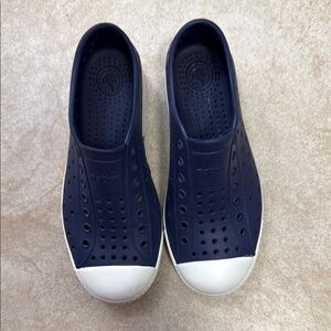Navy Blue Slip-On Shoes with White Toe